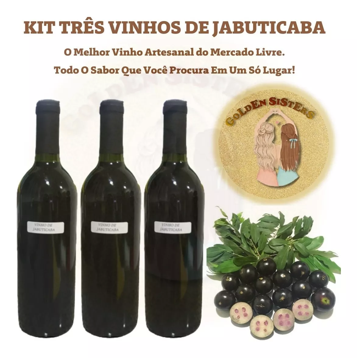 Imagem para Kit 3 Vinhos Jabuticaba Suave Orgânico Garrafa 750ml