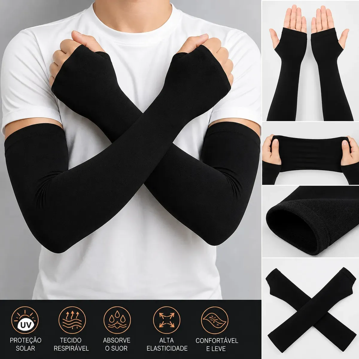 Kit 2 Pares Manguito Uv50+ Proteção Solar Compressão Para Ciclismo Corrida Bike Moto Academia Treino Esportivo Manga Respirável Secagem Rápida Confortável Unissex Alta Performance - Norvix — foto 3