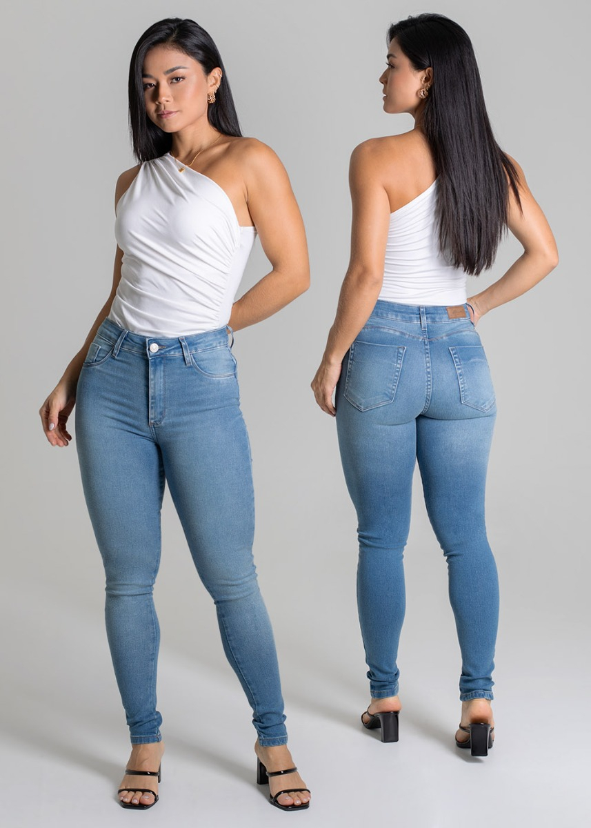 Calca Jeans Feminina Push Up 279421 Azul Médio Sawary