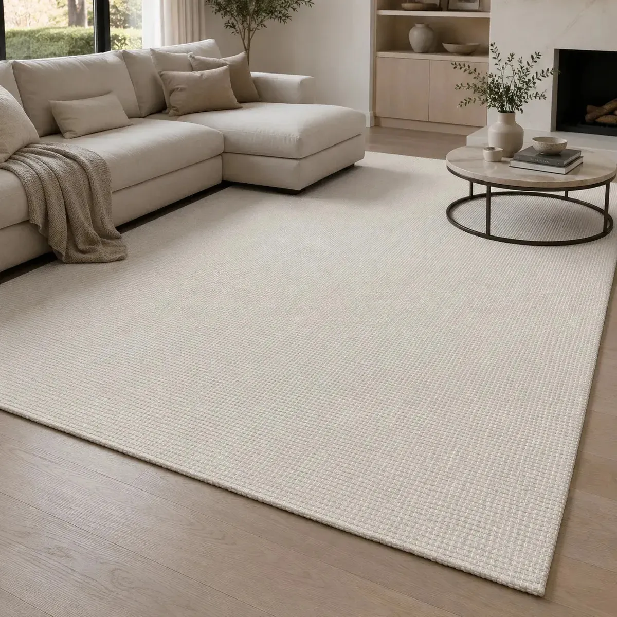 Tapete Sala Quarto Grande 300x250 Algodão Antiderrapante 3 M 2.5 M Boho Creme
