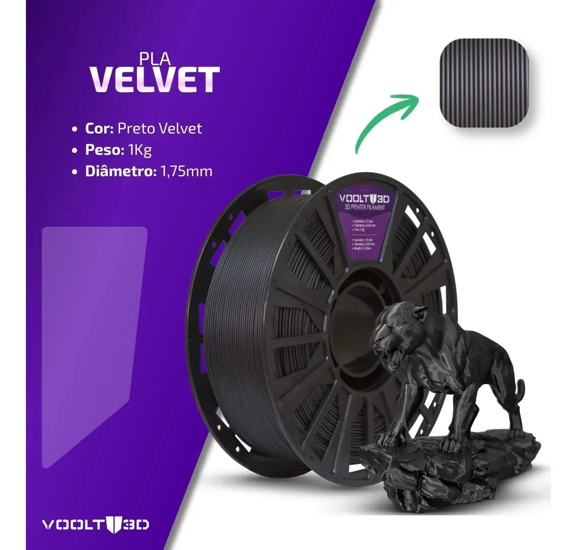 Filamento Pla Velvet Preto 1kg