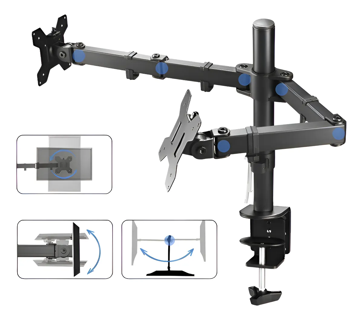 Suporte 2 Monitor Tv Aço Mesa Articulad Vesa Ajuste Promoção Black