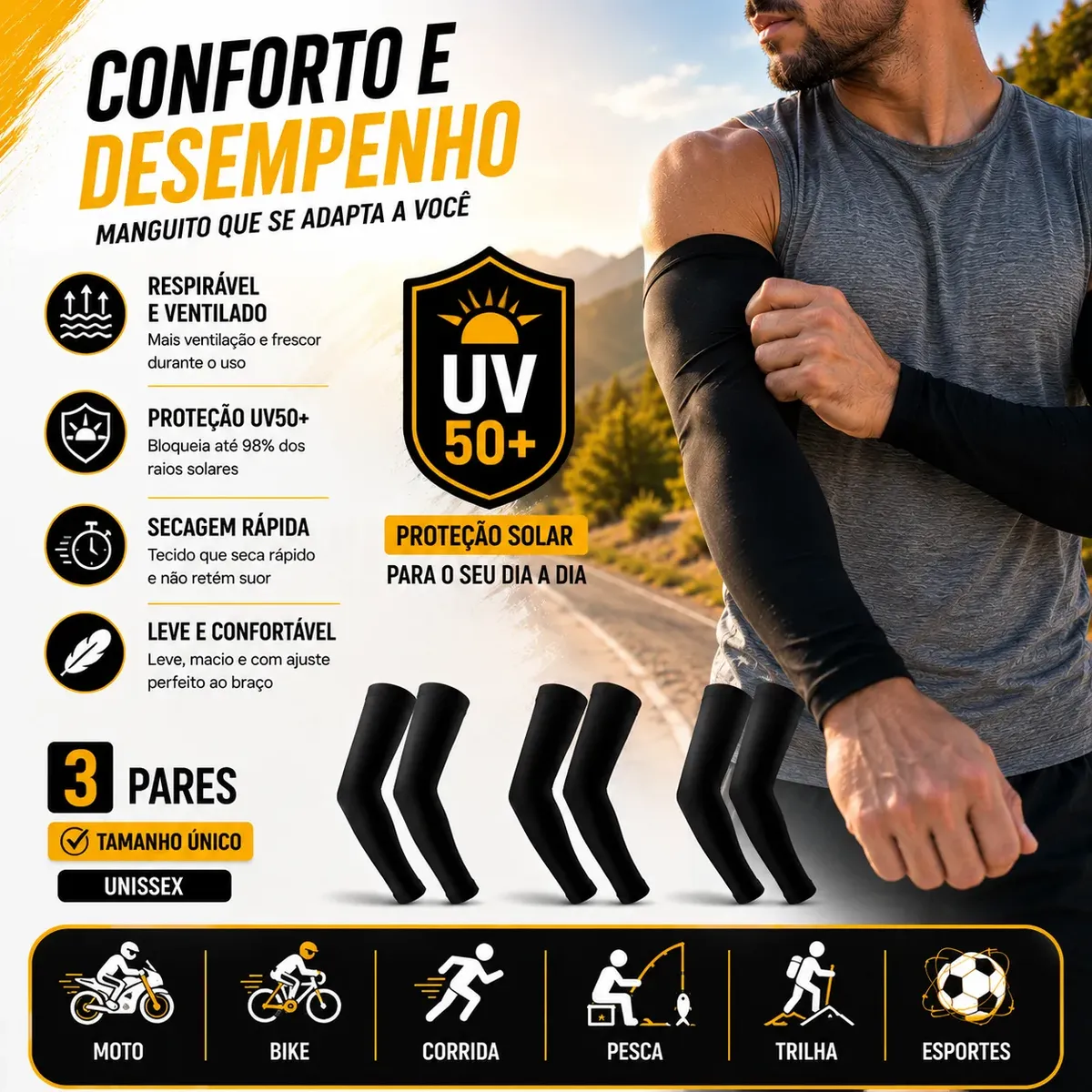 Manguito Kit 3 Proteção Solar Uv50+ Moto Ciclismo Corrida — foto 1