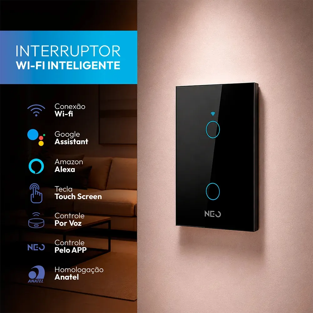 Interruptor Inteligente Smart Neo Avant NEO 2 Botões Touch Wi-Fi Alexa Preto