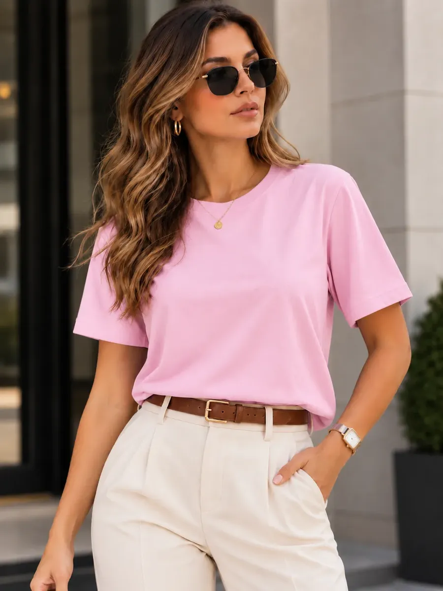 Camiseta T-shit Feminina Malha Peruana Básica Oversized