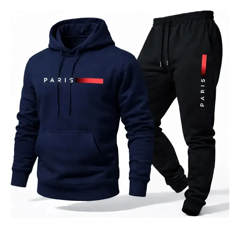 Conjunto Moletom Calça Unissex Paris Canguru Casaco Frio