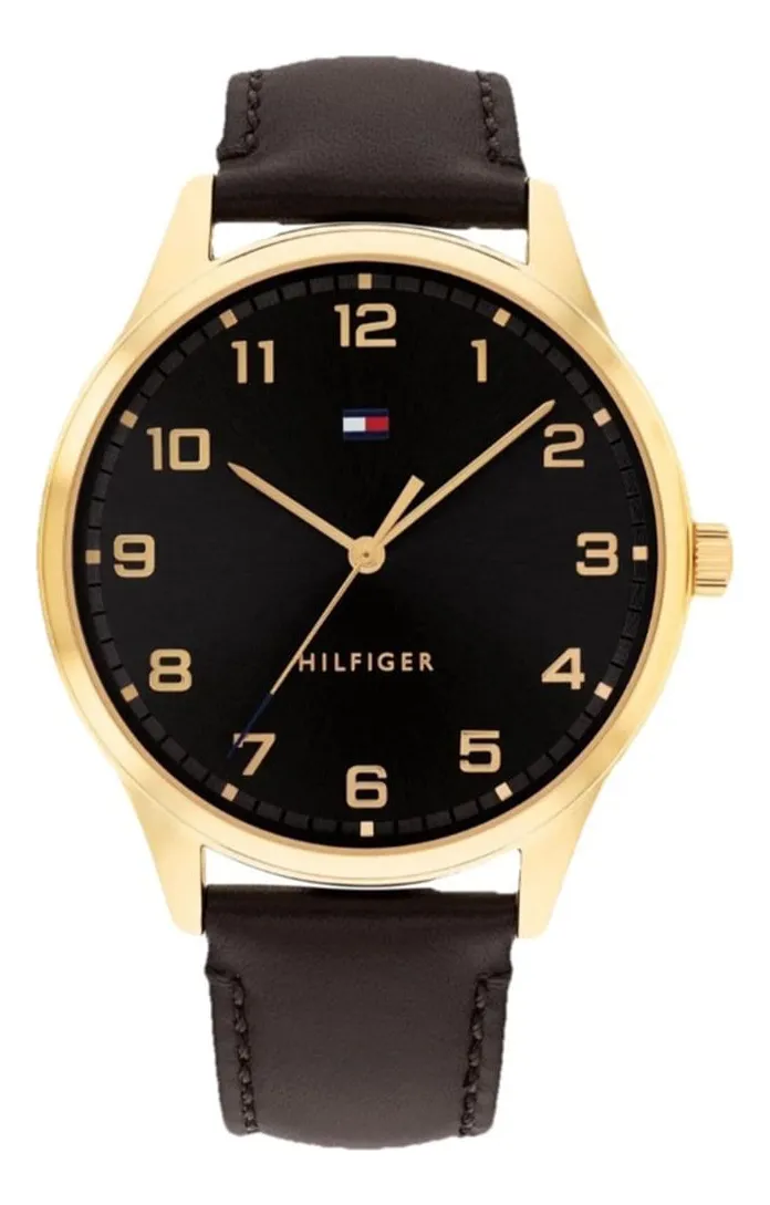 Relógio Tommy Hilfiger Th Essentials Masculino Em Couro Pret
