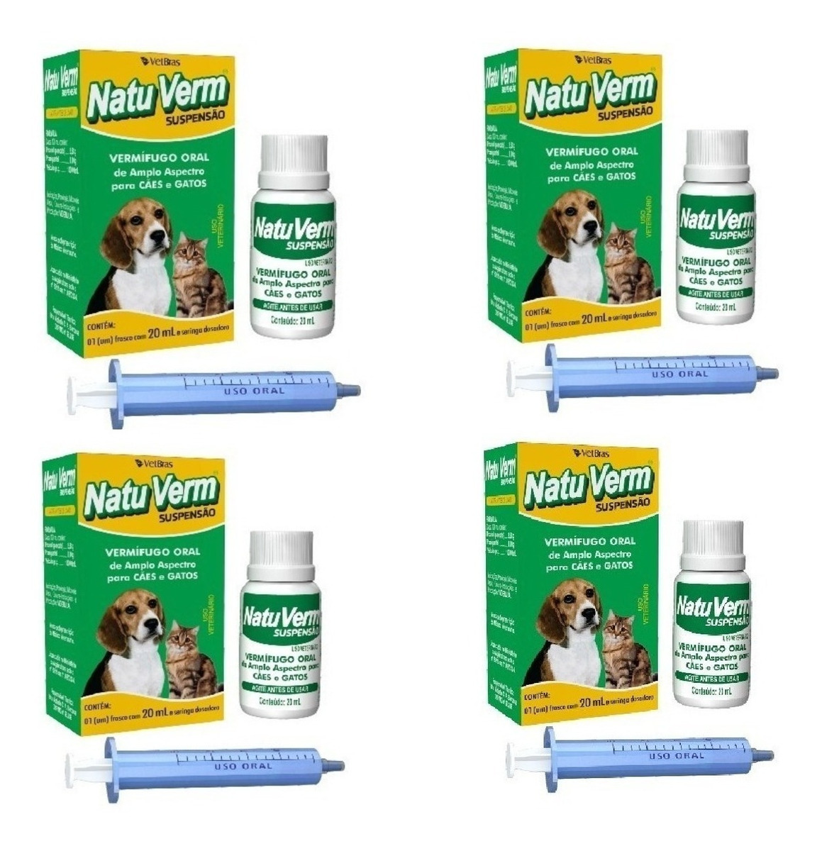 Kit 4 Un Vermifugo Cães E Gatos Natu Verm Suspensão 20ml | Mercado Livre