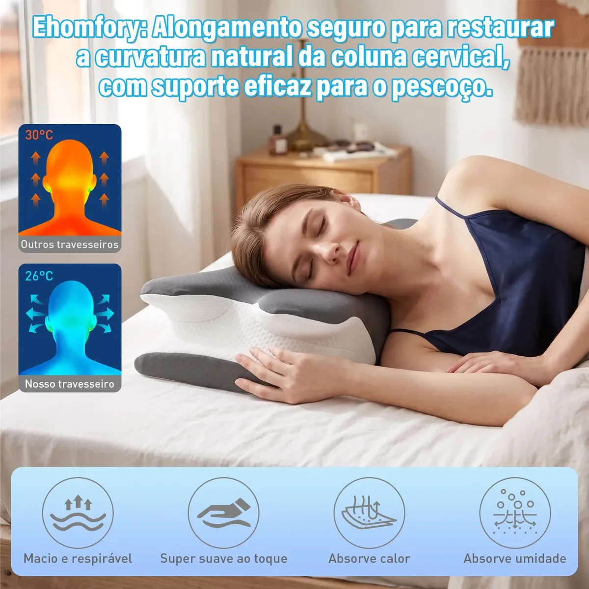 Travesseiro Cervical Ehomfory em Espuma Viscoelástica Cinza-escuro — foto 8