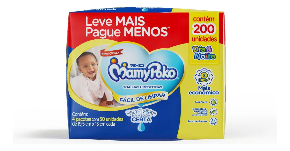 Toalhas umedecidas MamyPoko Dia&Noite 200 unidades