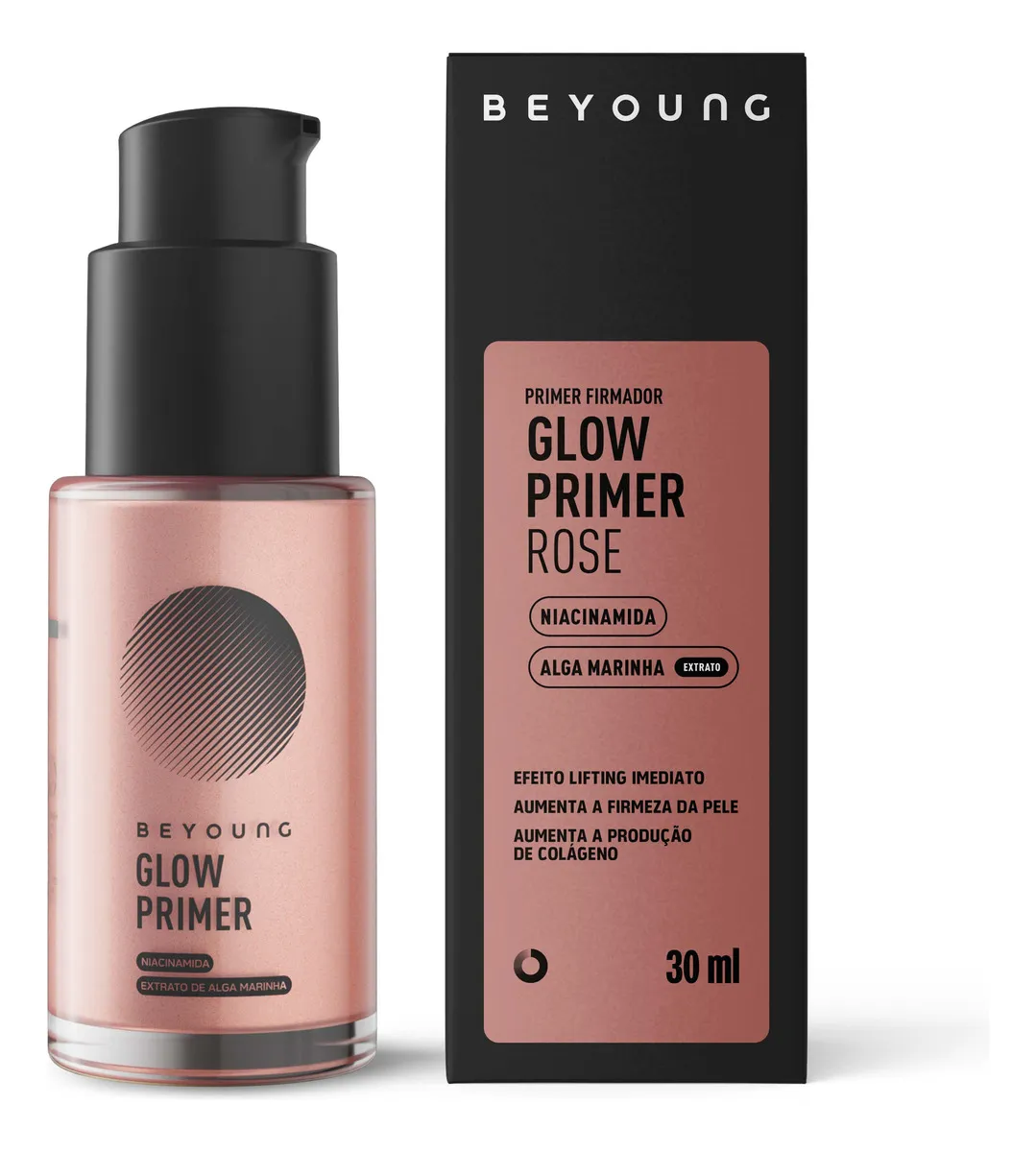 Beyoung Glow Primer Rose Acabamento Iluminado Rosado 30ml Tom do primer Glow Rose com cartucho