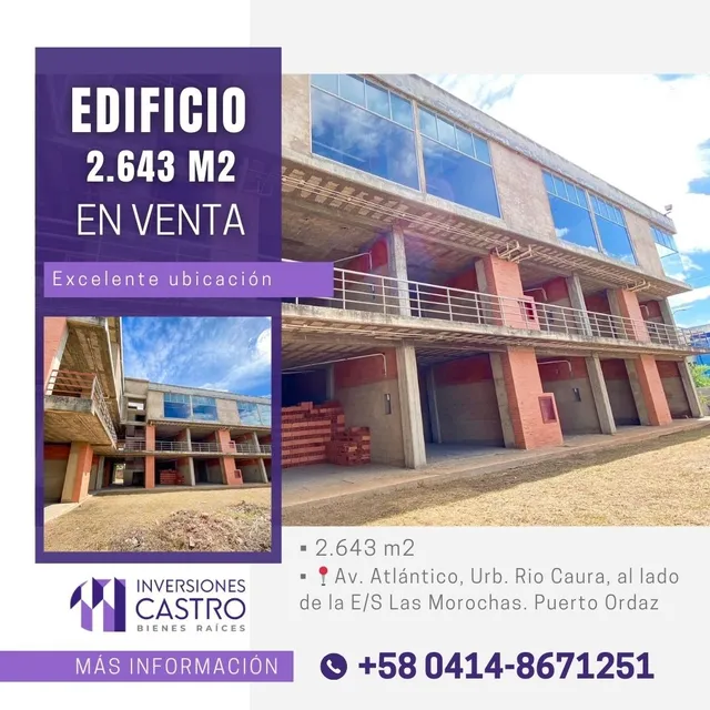En Venta Edificación De 2.643,72m2, Ideal Para Centro Comercial, Clínica, Hospital, Etc. Ubicado En Las Adyacencias De La Av. Atlántico, Urb. Rio Caura, Al Lado De La E/s Las Morochas. Puerto Ordaz