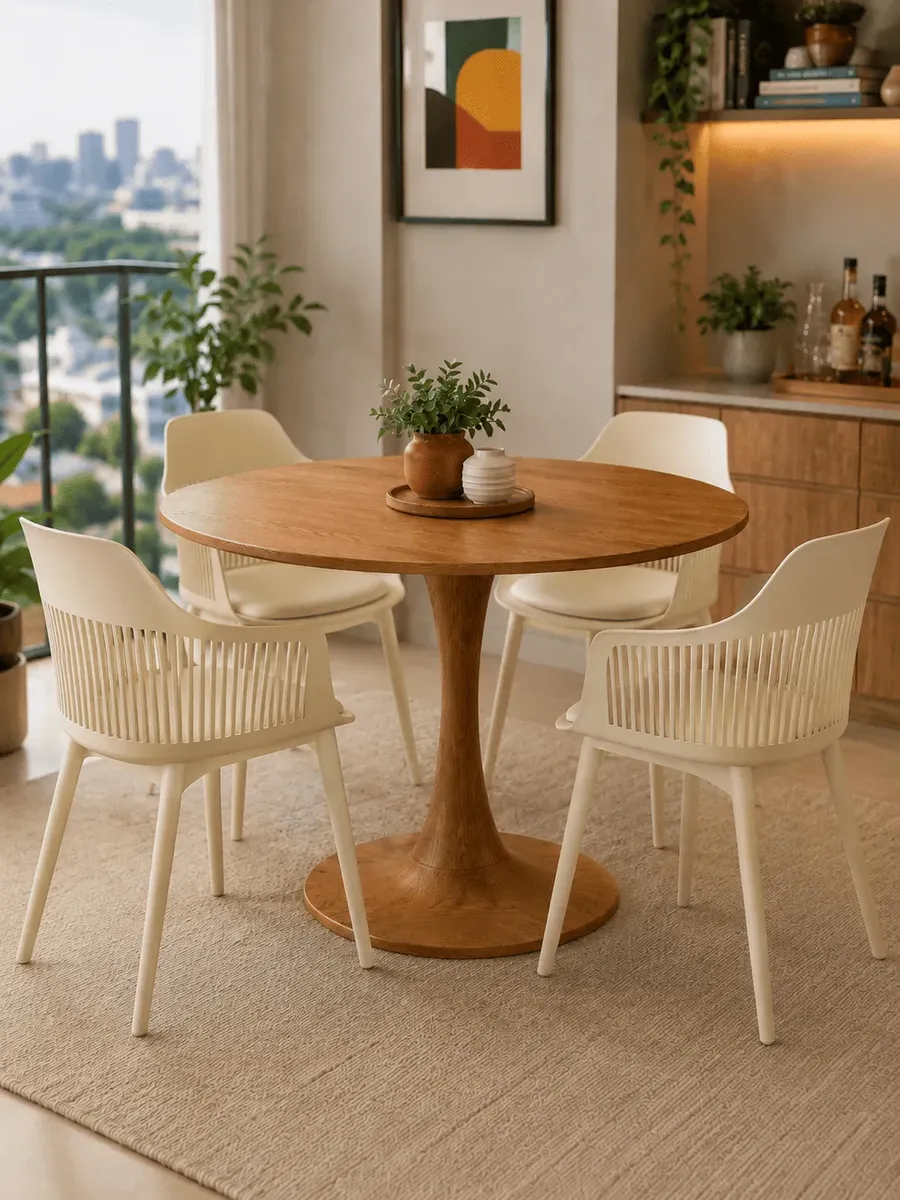 Mesa Jantar Redonda Saarinen Tulipa 80cm Base Aço