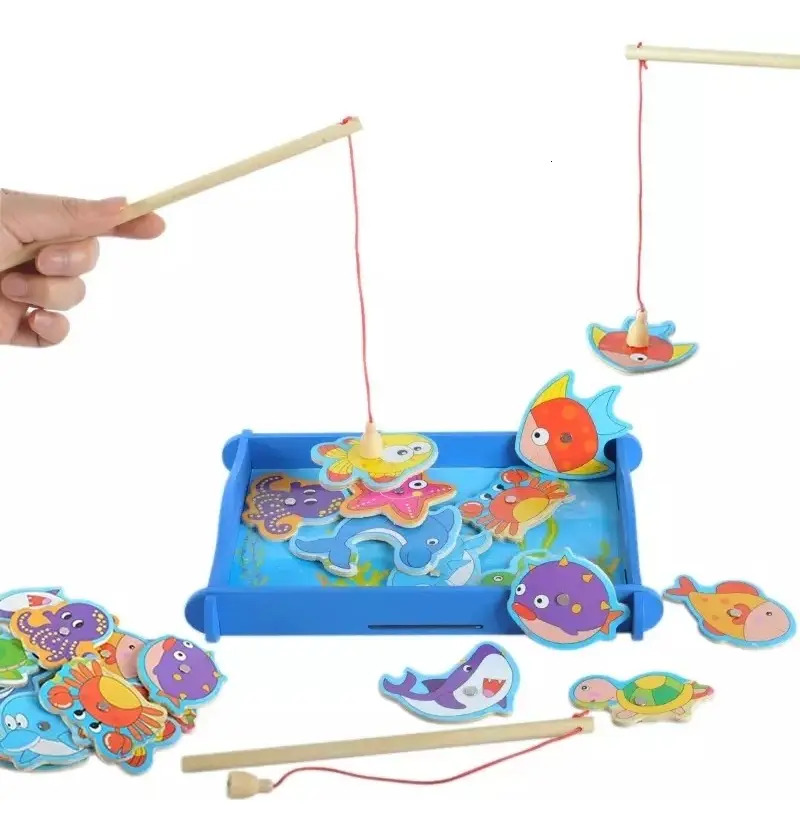 Juego De Pesca Magnética De Madera Con 51 Peces Y 3 Cañas, Juguete Educativo Montessori Para Niños, Ideal Para Casa Y Colegio