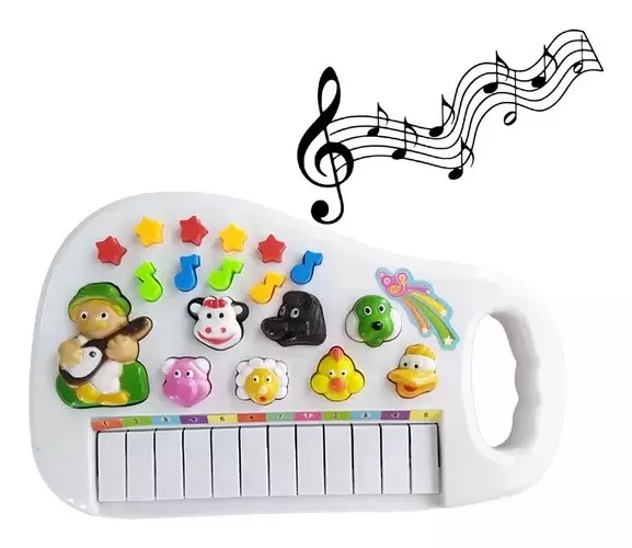 Teclado piano musical infantil fazendinha colorida com luz wellmix