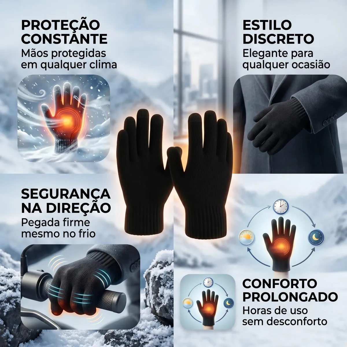 Luva Lã Térmica Inverno Frio Intenso Feminina Masculina Unissex Adulto Par Ciclismo Moto Neve Esporte Corrida Caminhada Anti-vento Trekking Ski Aquecimento Outono Proteção Montanha Brasiliana Tech — foto 4