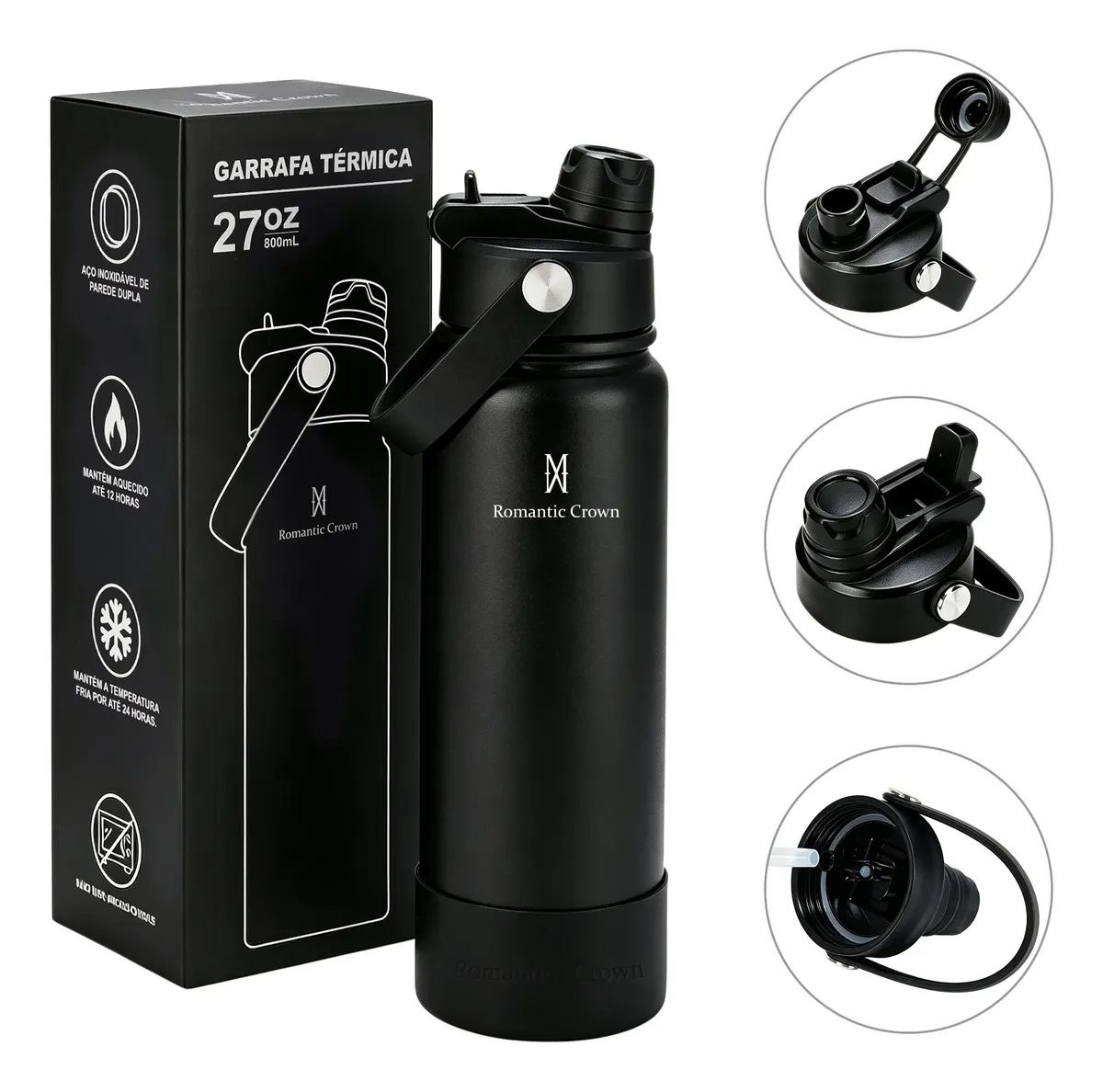 Garrafa Térmica 800ml Inox Bico Duplo Canudo Alça Esporte