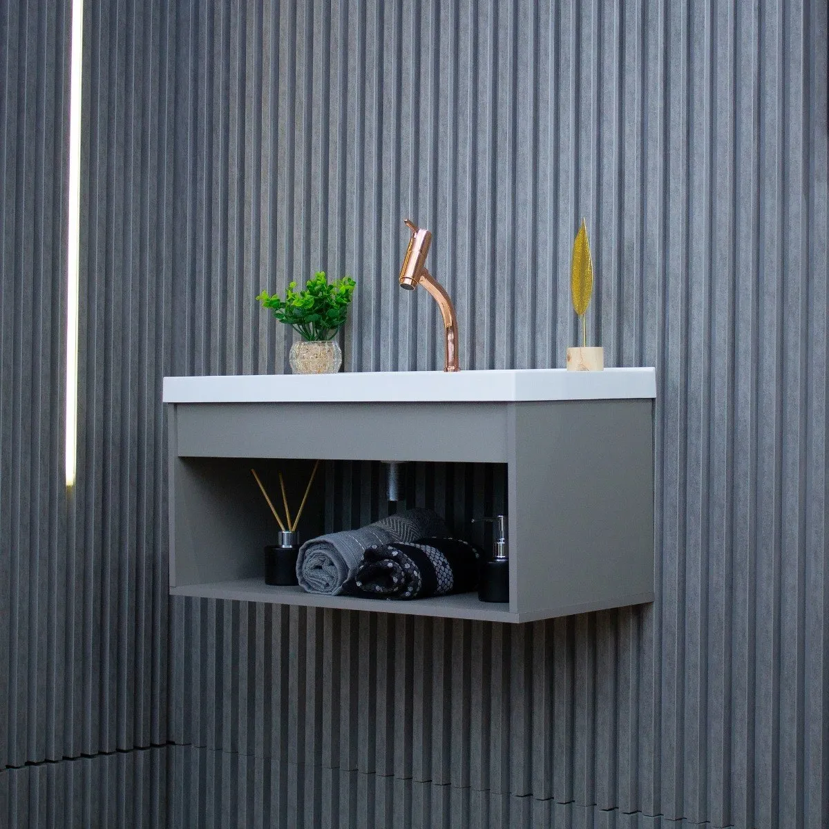 Gabinete Banheiro Em Mdf + Cuba Pia - Zoff Riverzza - Imagem 3