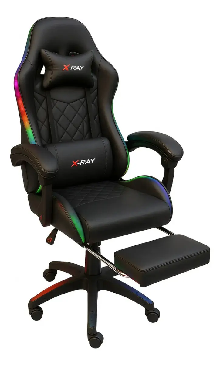 Cadeira Gamer E Escritório X-ray Fit Com Led Rgb Ergonômica Cor Preta Material Do Estofamento Couro Sintético