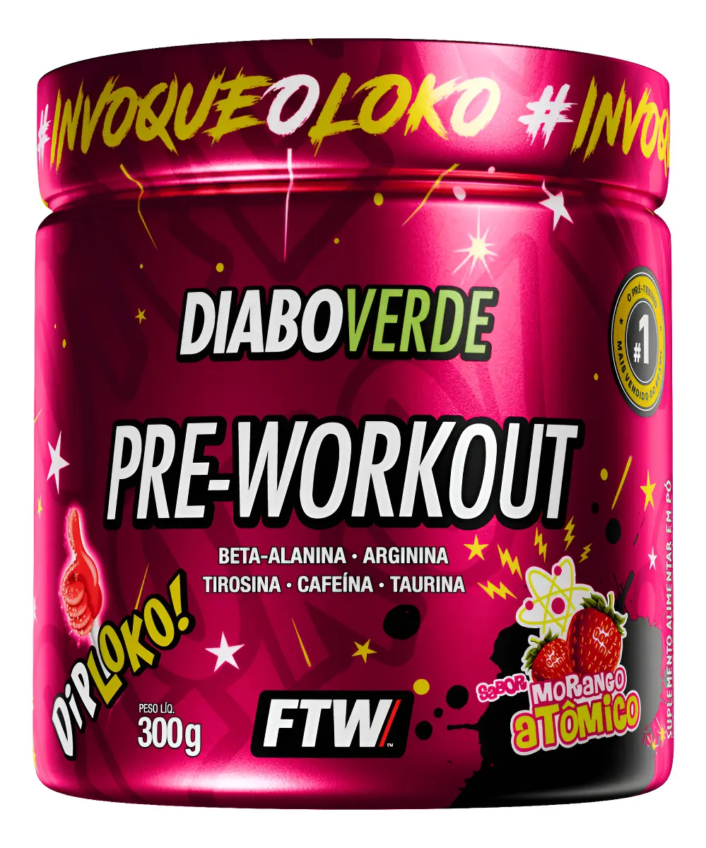 Suplemento em pó FTW Diabo verde Dip Loko! Pré treino sabor Morango Atômico x 300g