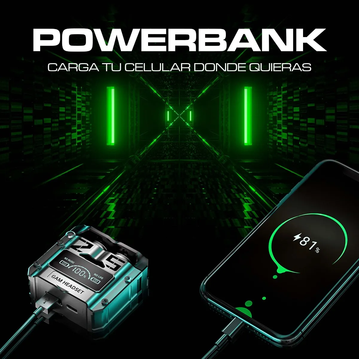 Imagen 4 de 10 de Audifonos Gamer Tws Bluetooth M25 Con Powerbank