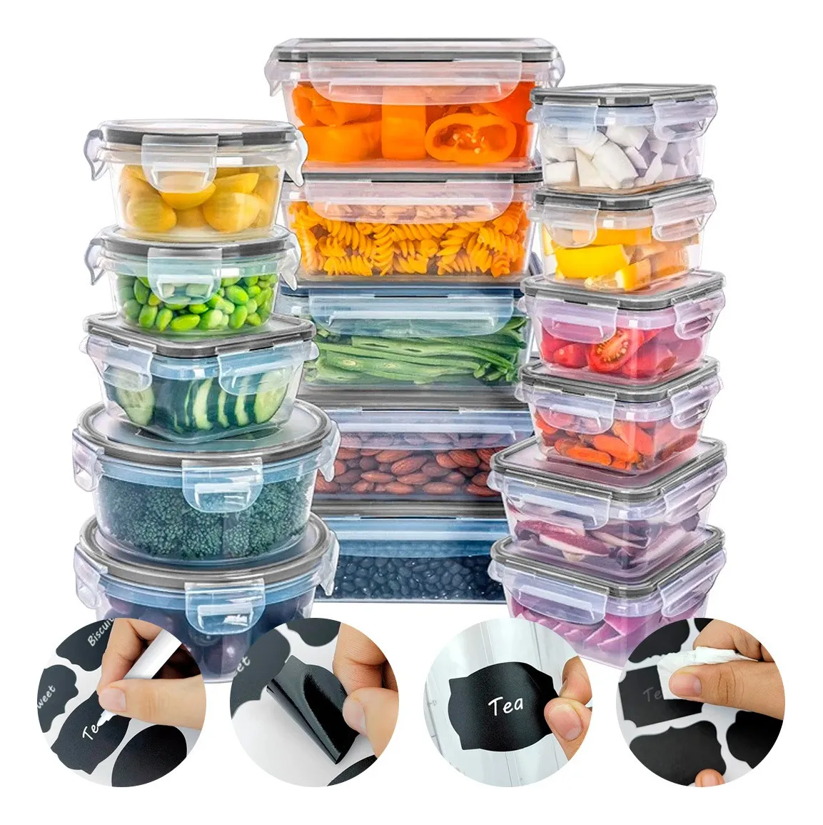 Potes herméticos empilháveis em transparente