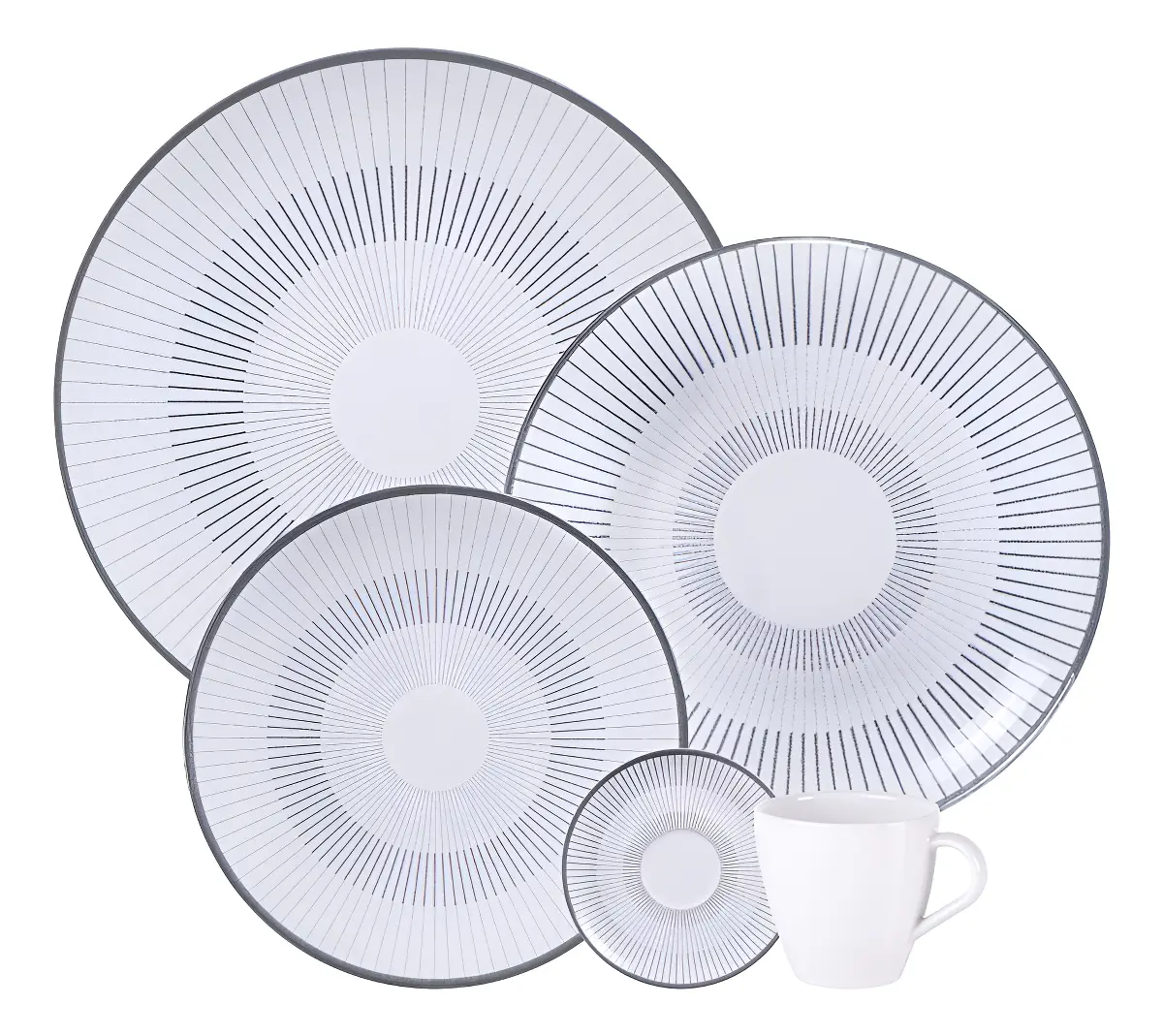 Aparelho De Jantar Tramontina Griz Porcelana Decorada 20 Peças