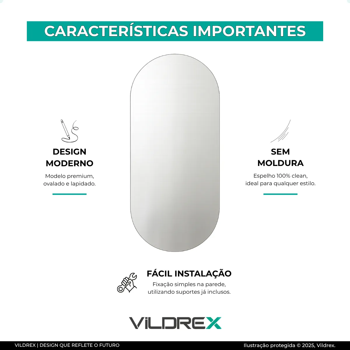 Espelho Vildrex Veneza 70x50cm Lapidado Design Moderno Luxo - Imagem 3