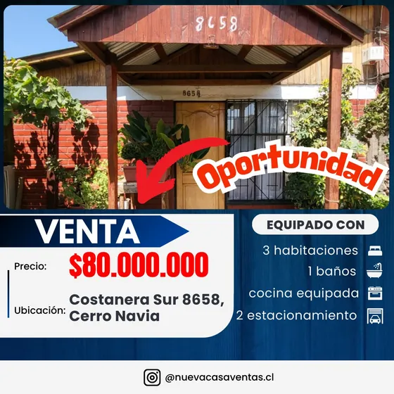 Casa En Costanera Sur 8658 Cerro Navia, Excelente Ubicación