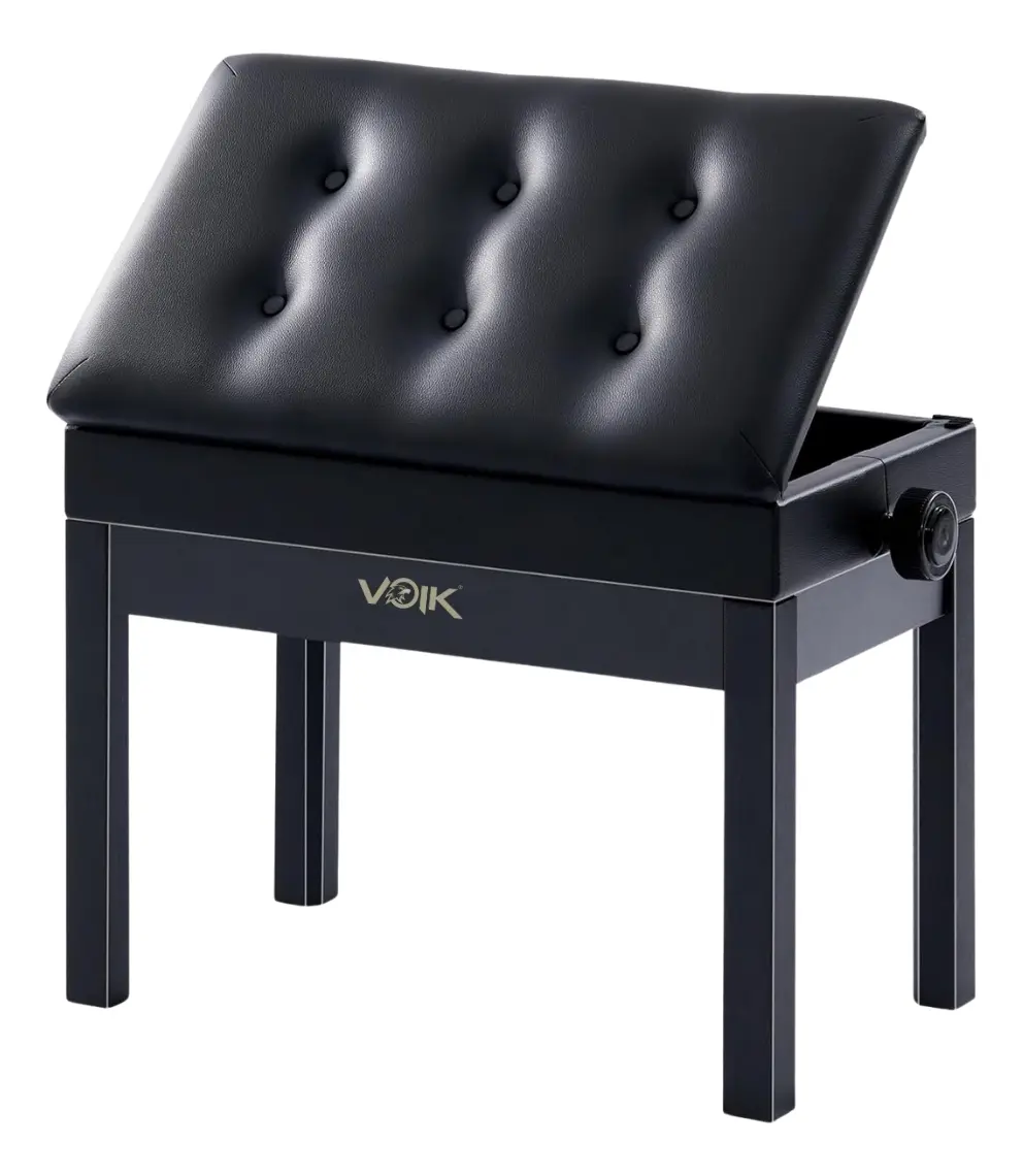 Banco Banqueta Piano Teclado Orgão Voik BP2200 Suporta 160kg Em Madeira Couro e Espuma Especial Regulagem de Altura Cor Preto Luxuosa