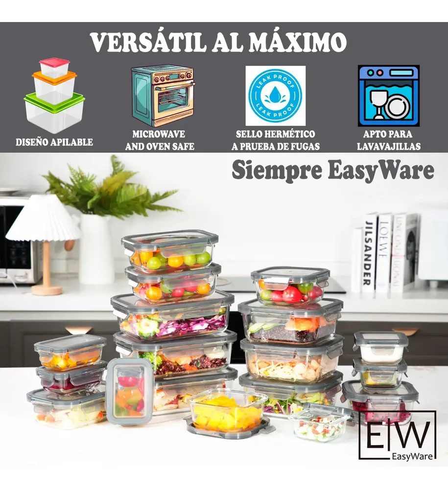 Juego 18 Recipientes Contenedores Vidrio E W Jumbo Hermético