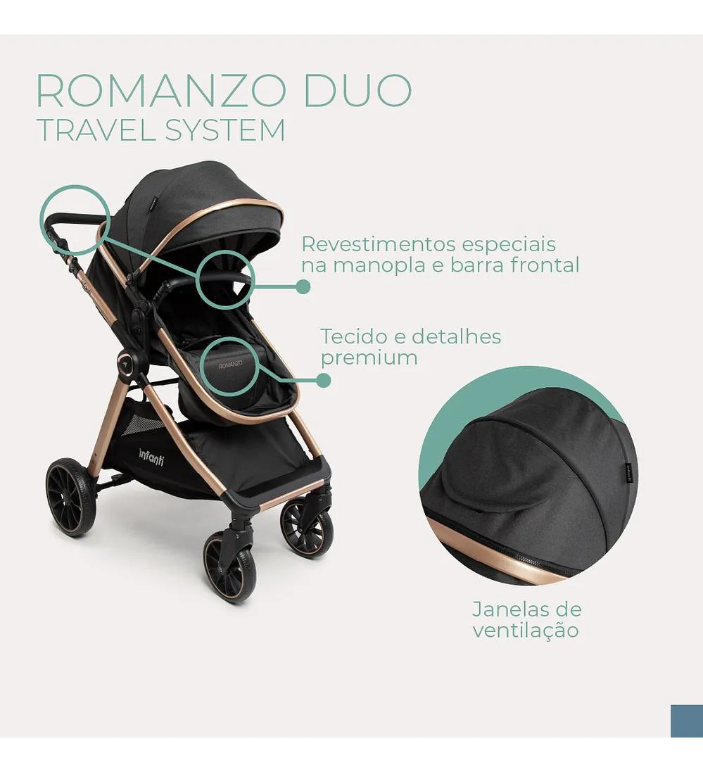 Carrinho Travel System Romanzo Duo - Infanti Cor Preto Chassi Prata - Imagem 3