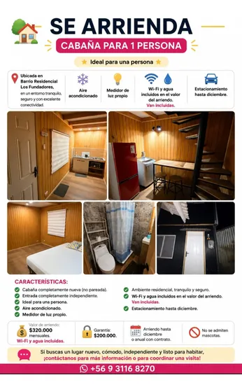 Cabaña Nueva E Independiente Arriendo Ideal 1 Persona