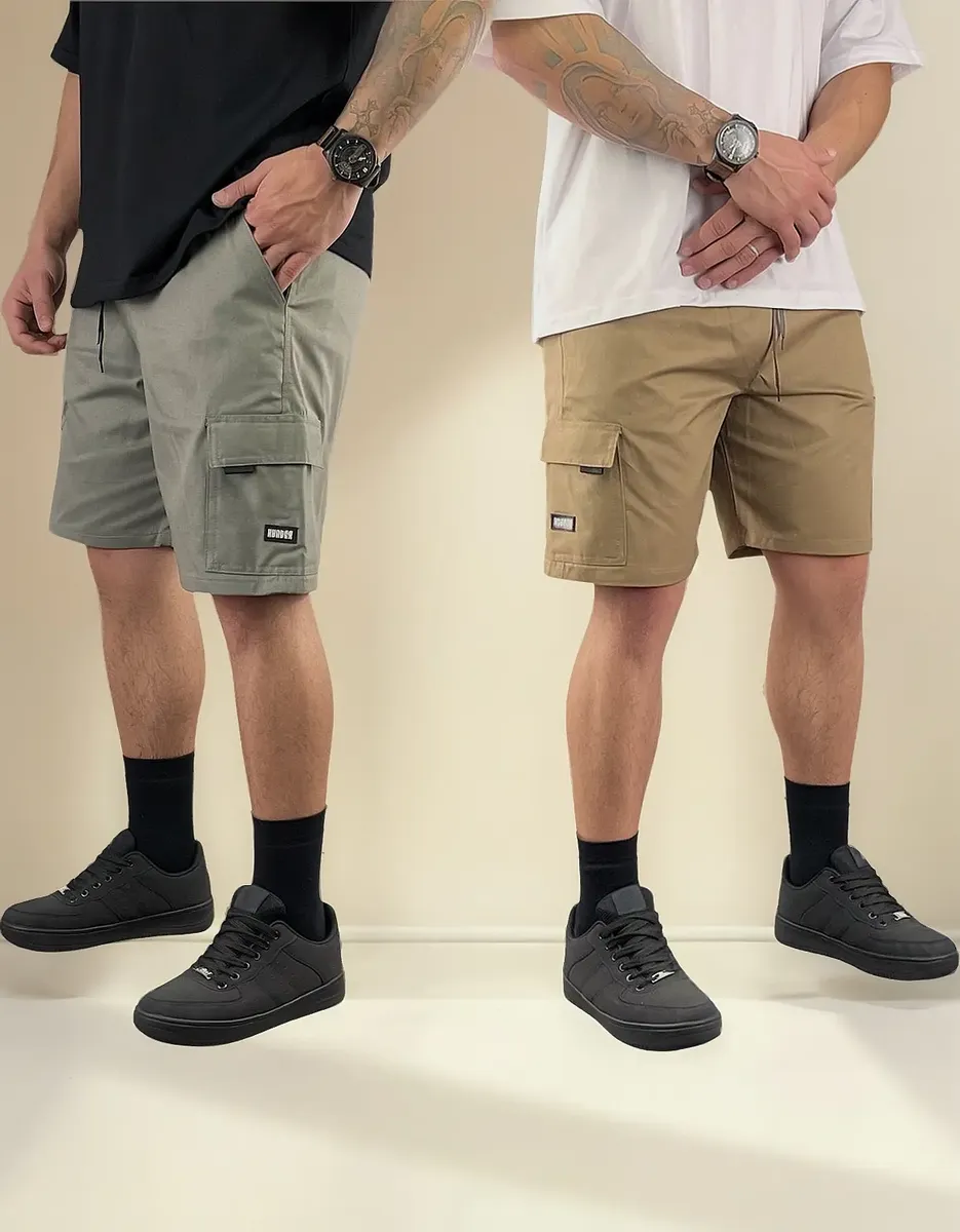 Kit 2 Bermudas Sarja Cargo Curta Streetwear Slim Casual