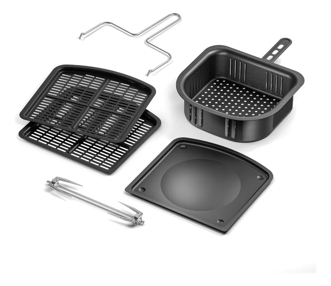 Air Fryer Forno 5 em 1 12L 1700W Digital Espeto Giratório 2 Bandejas Antiaderentes 10 funções 7 Receitas aviso sonoro Fritadeira Elétrica sem Óleo Forno Bancada Electrolux EAF90 Grafite - Imagem 4