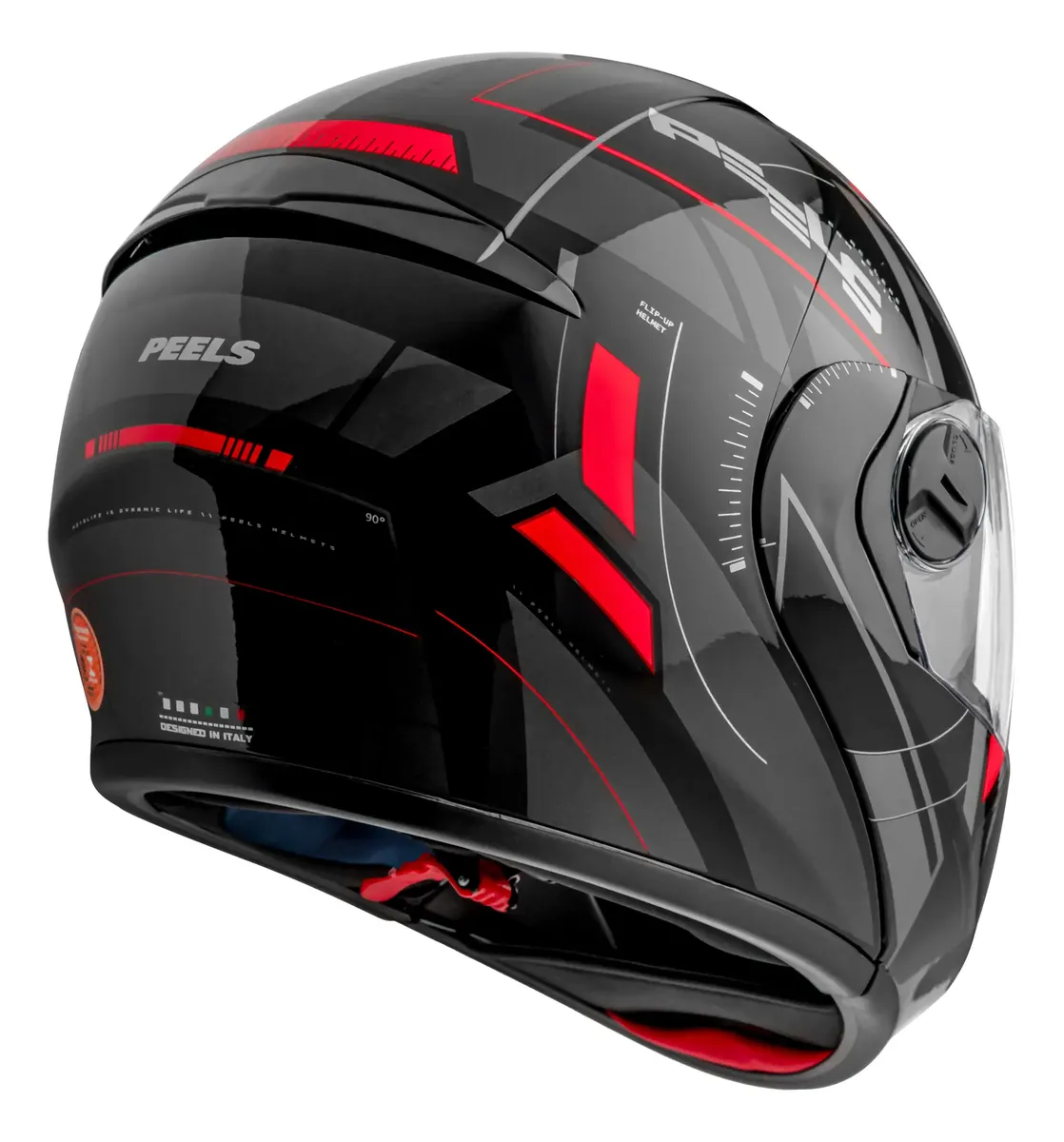 Capacete Articulado Robocop Escamoteável Peels Urban Sinc 2 Vermelho C Óculos Solar Interno — foto 4