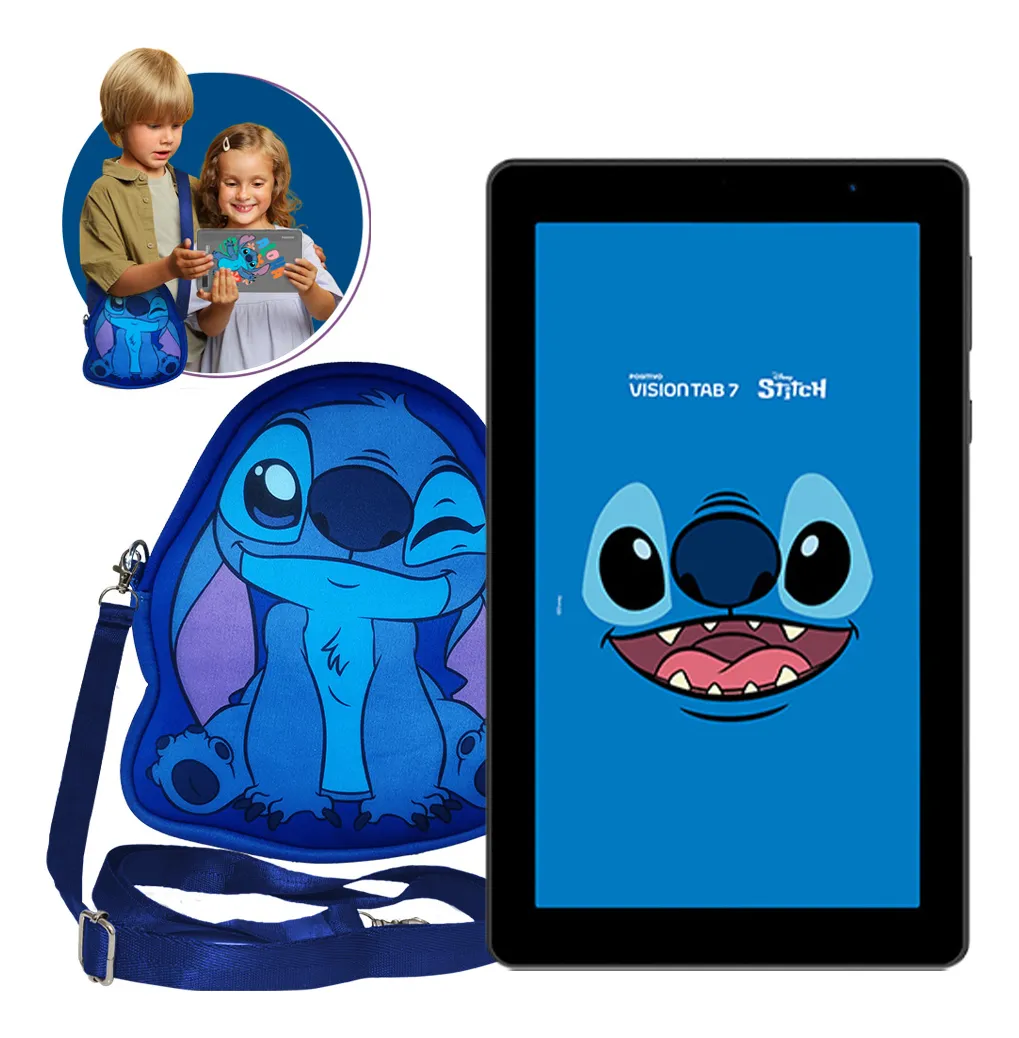 Tablet Positivo Vision Tab 7 Stitch - Processador Octa-Core 3GB RAM 64GB Armazenamento, Tela 7 IPS, Bateria 3100mAh, Android 14 GO, Wi-Fi - Preto - Inclui Capa de Proteção e Capa de Transporte