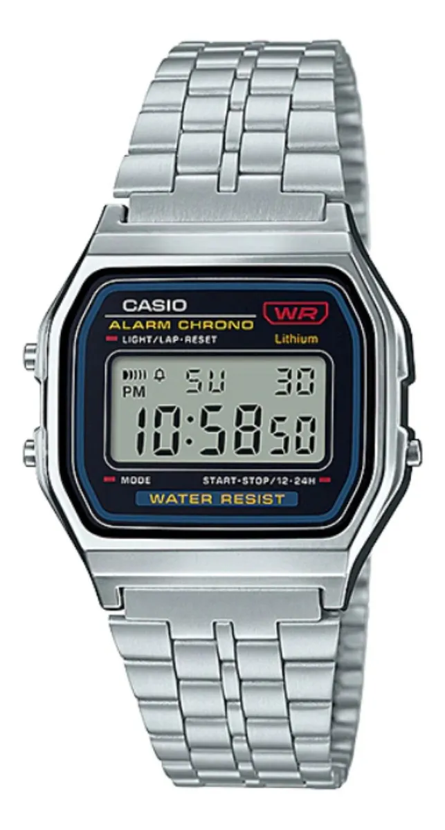 Relógio de pulso Casio Vintage A159 com corpo prateado, digital, para sem...