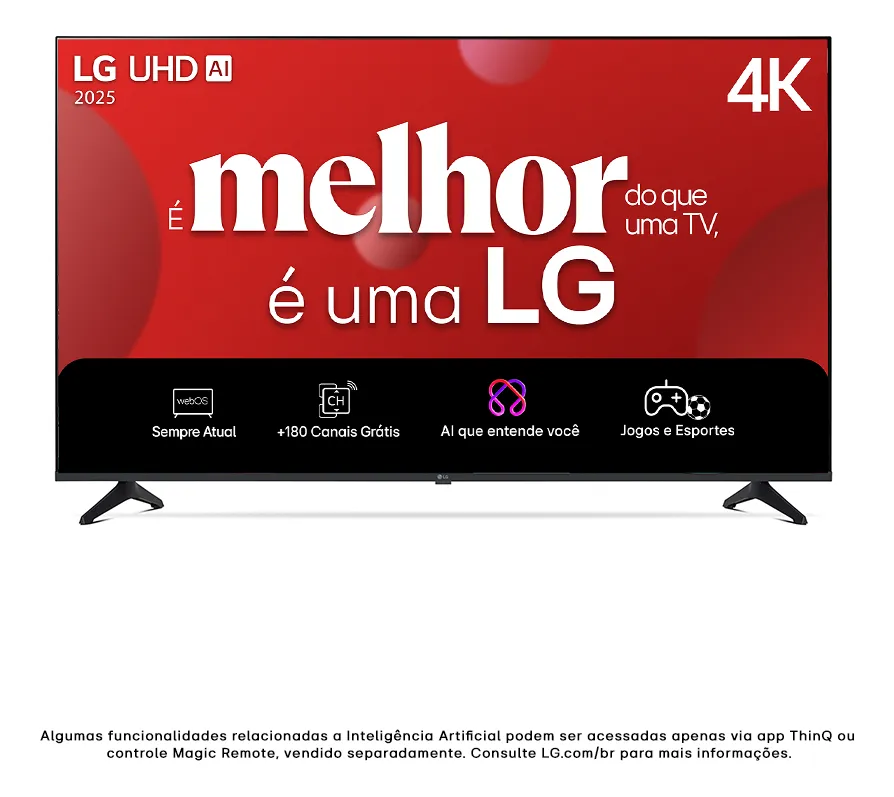 Smart TV 4K 50″ LG UHD 50UA75 Processador α7 AI Ger8 4K Super Upscaling Google Cast Alexa Integrado Controle Remoto Padrão WebOS 25 Smart TV 4K 50″ LG UHD 50UA75 Processador α7 AI Ger8 4K Super Upscaling Google Cast Alexa Integrado Controle Remoto Padrão WebOS 25