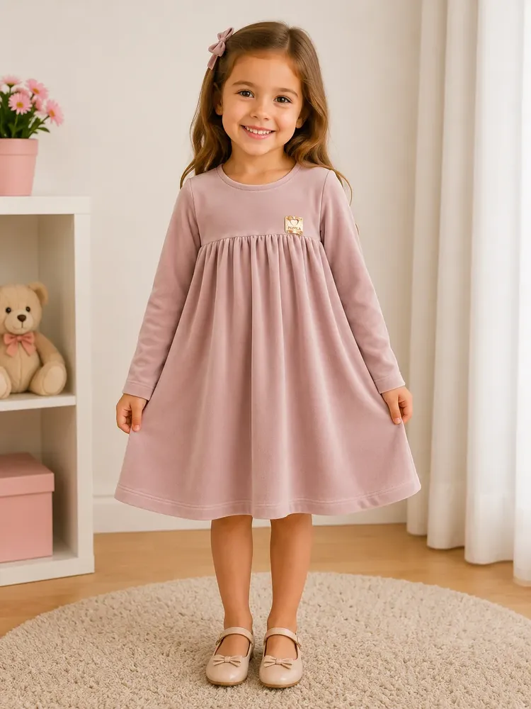 Vestido Plush Manga Longa Soltinho