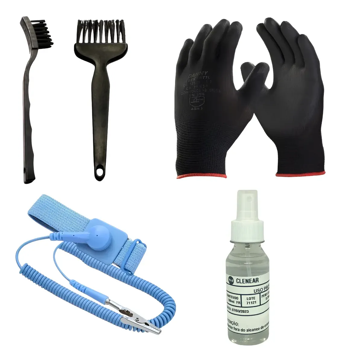 Kit Limpeza Anti Estático Pincel Escova Pulseira Luva Alcóol