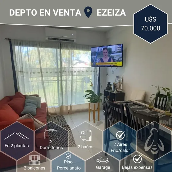 Venta, Departamento 60m2 Con Cochera, En Ezeiza, Nuevo, Excelente Ubicación