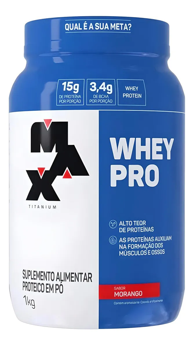 Whey Pro Concentrado Pote 1kg Max Titanium Sabor Morango