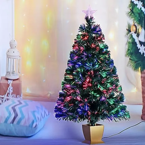 Árbol De Navidad De Fibra Óptica Verde De 3 Pies, Mini Árbol