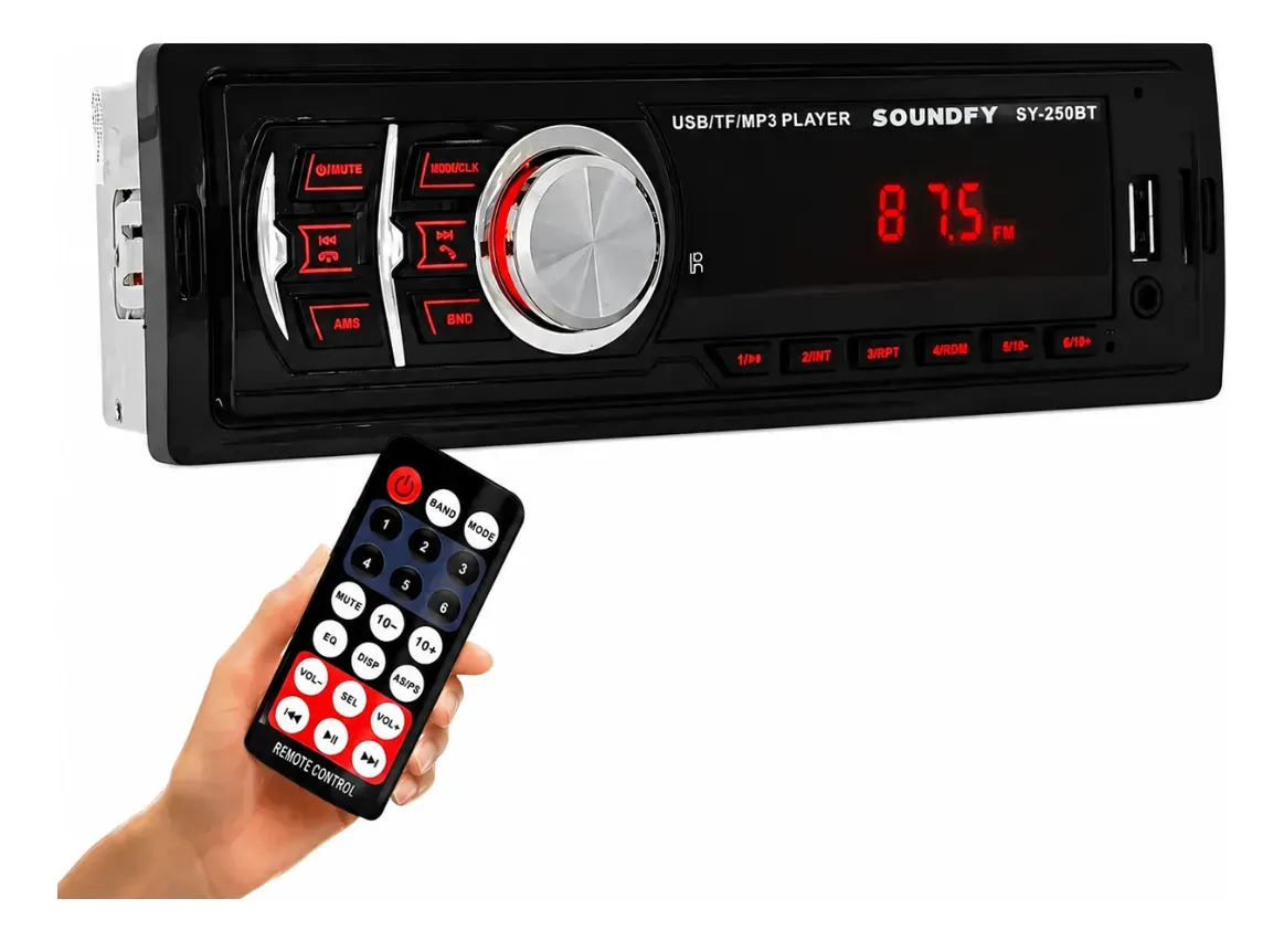 Rádio Automotivo Soundfy SY250 Com Bluetooth e Entradas USB e SD