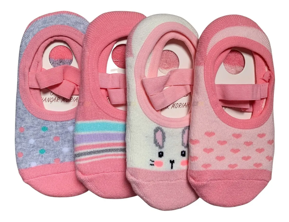 Kit 4 Pares Meia Sapatilha Antiderrapante Menina 