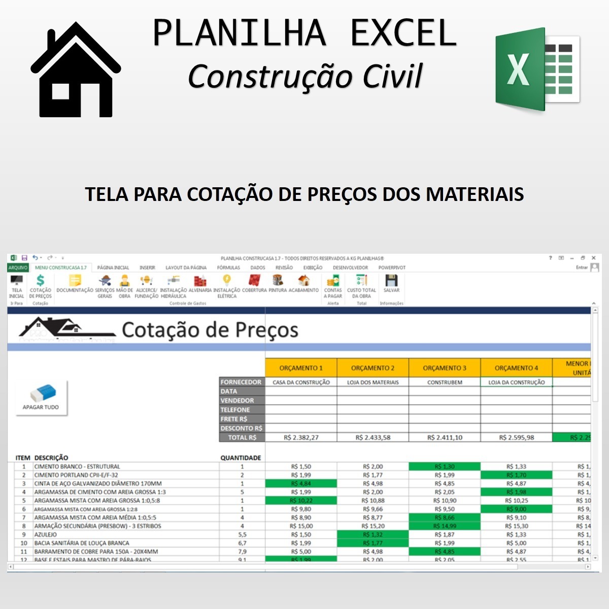 Planilha Excel Despesas Na Construção Da Casa E Materiais