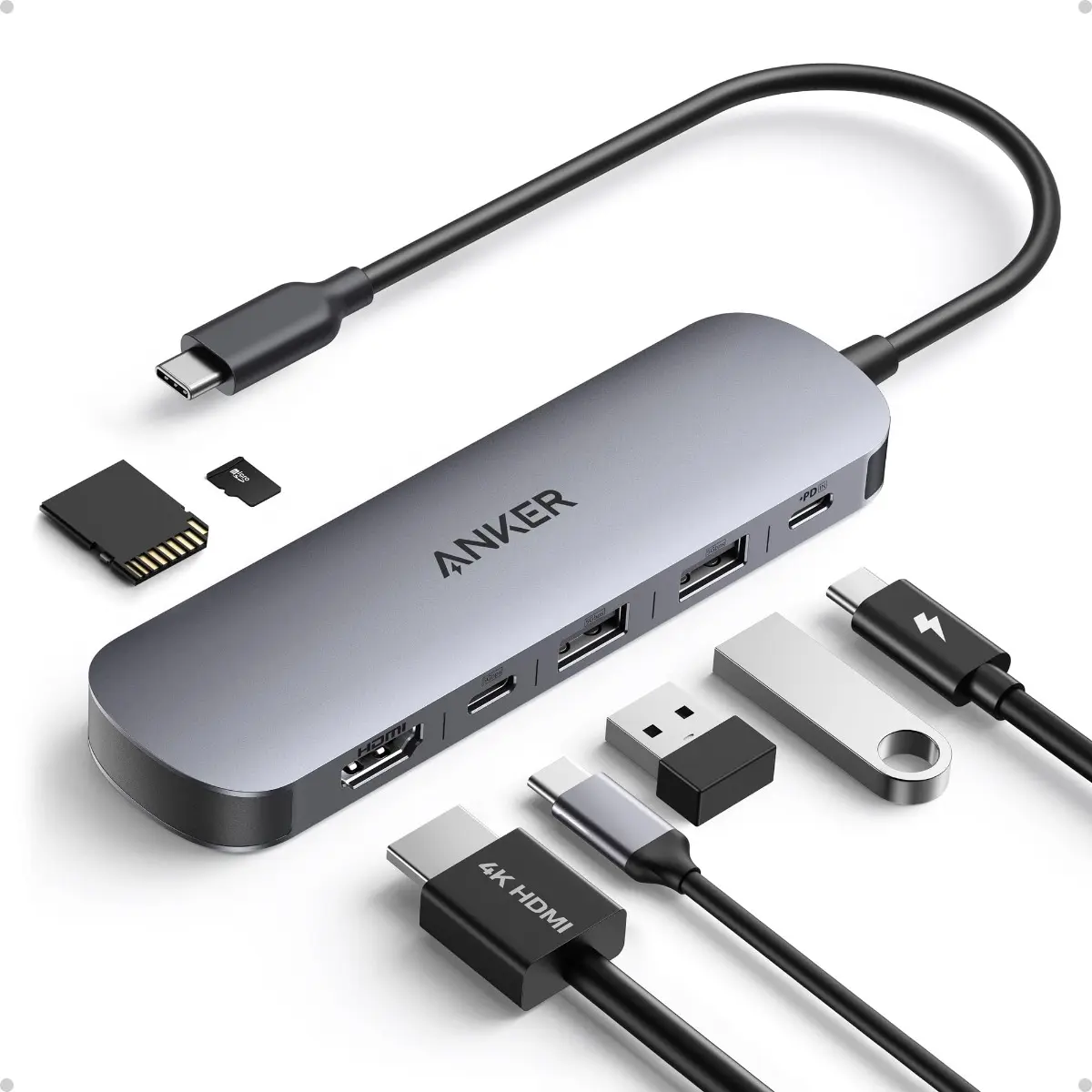 Hub USB-C 7 em 1 Anker - HDMI 4K, USB-A, Leitor de Cartões