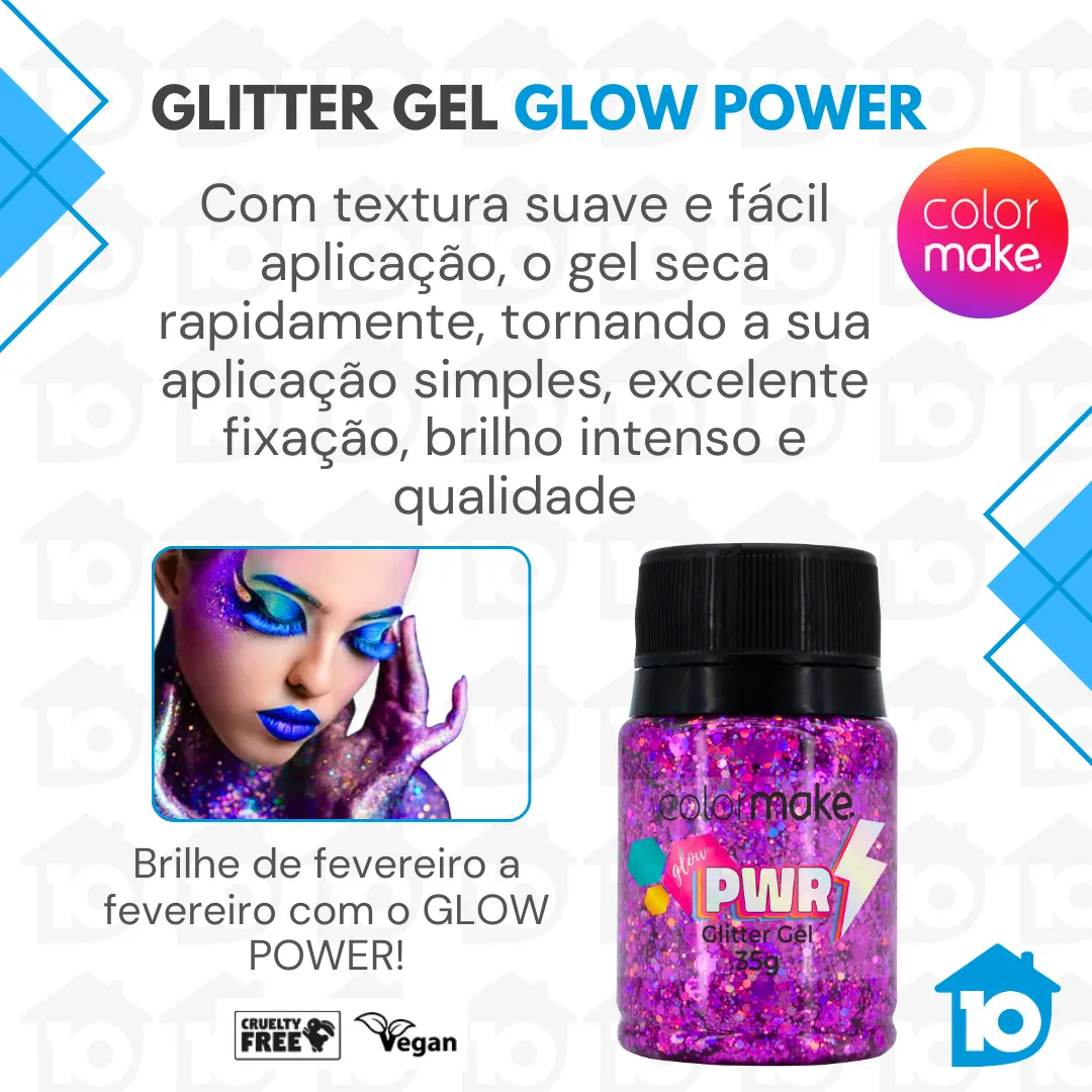 Glitter Gel Glow Power Colormake Carnaval Festa Efeito 35g Tom Da Maquiagem Roxo - Imagem 4