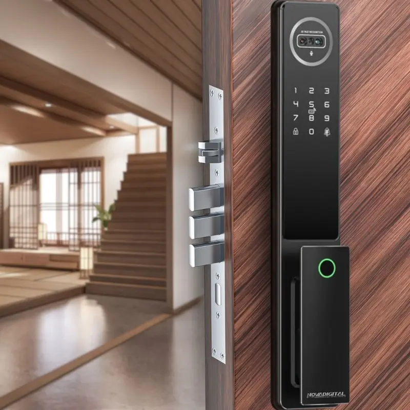 Fechadura Inteligente WiFi Novadigital com Câmera Biometria Face ID Visor Tuya Smart Life SL-IDE Elite Bateria Recarregável Preta